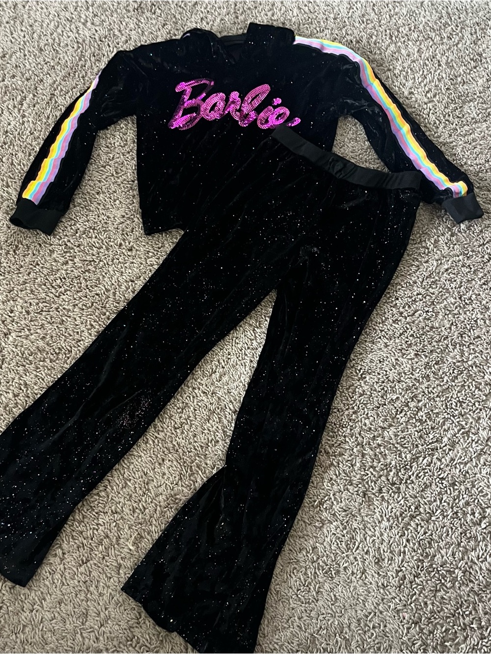 Barbie Black Velvet Tracksuit with Pink Logo and Rainbow Trim